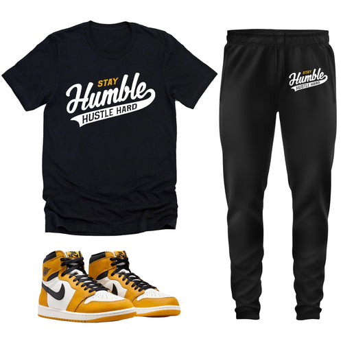 Stay Humble Hustle Hard | Retro Air Jordan 1 Yellow Ochre Sneaker Match Tee & Jogger Set