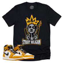 Load image into Gallery viewer, Street Religion Shirt | Retro Air Jordan 1 Yellow Ochre Sneaker Match Tee