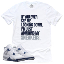 Load image into Gallery viewer, Admiring My Sneakers Shirt | Retro Air Jordan 4 Midnight Navy Sneaker Match Tee