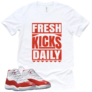 Fresh Kicks Daily | Retro Air Jordan 11 Cherry Red Sneaker Match Tee