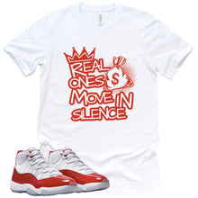 Load image into Gallery viewer, Real Ones Move In Silence | Retro Air Jordan 11 Cherry Red Sneaker Match Tee