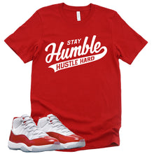 Load image into Gallery viewer, Stay Humble Hustle Hard | Retro Air Jordan 11 Cherry Red Sneaker Match Tee