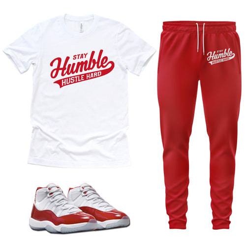 Stay Humble Hustle Hard | Retro Air Jordan 11 Cherry Red Sneaker Match Tee & Jogger Set