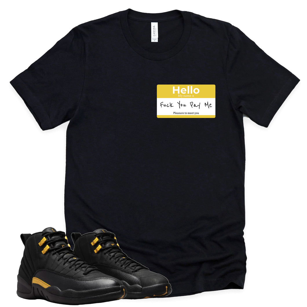 Hello Pay Me | Retro Air Jordan 12 Black Taxi Sneaker Match Tee