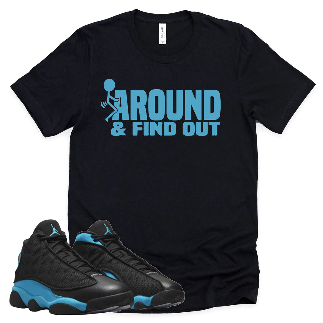 Find Out Shirt | Retro Air Jordan 13 Black University Blue Sneaker Match Tee