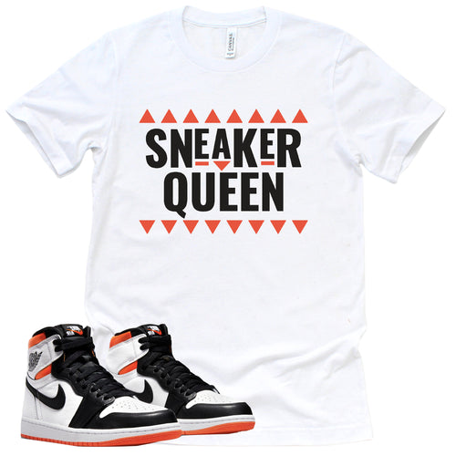 Sneaker Queen Shirt | Retro Air Jordan 1 Electro Orange Sneaker Match Tee