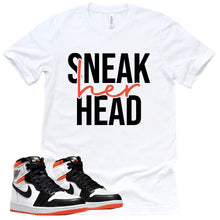 Load image into Gallery viewer, Sneak Her Head Shirt | Retro Air Jordan 1 Electro Orange Sneaker Match Tee