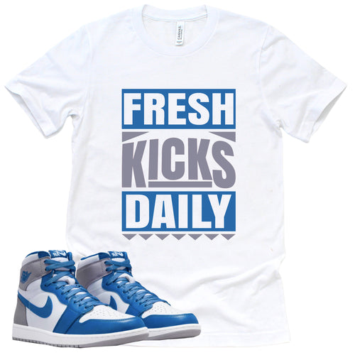 Fresh Kicks Daily Shirt | Retro Air Jordan 1 True Blue Sneaker Match Tee