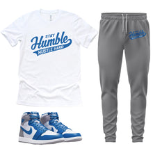 Load image into Gallery viewer, Stay Humble Hustle Hard | Retro Air Jordan 1 True Blue Sneaker Match Tee &amp; Jogger Set