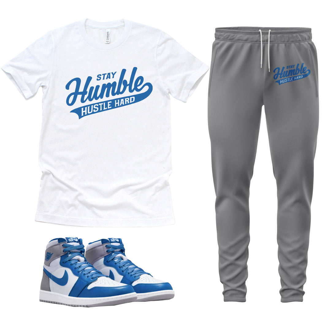 Stay Humble Hustle Hard | Retro Air Jordan 1 True Blue Sneaker Match Tee & Jogger Set