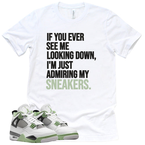 Admiring My Sneakers Shirt | Retro Air Jordan 4 Oil Green Sneaker Match Tee