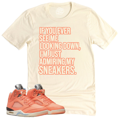 Admiring My Sneakers Shirt | Retro Air Jordan 5 Crimson Bliss Sneaker Match Tee