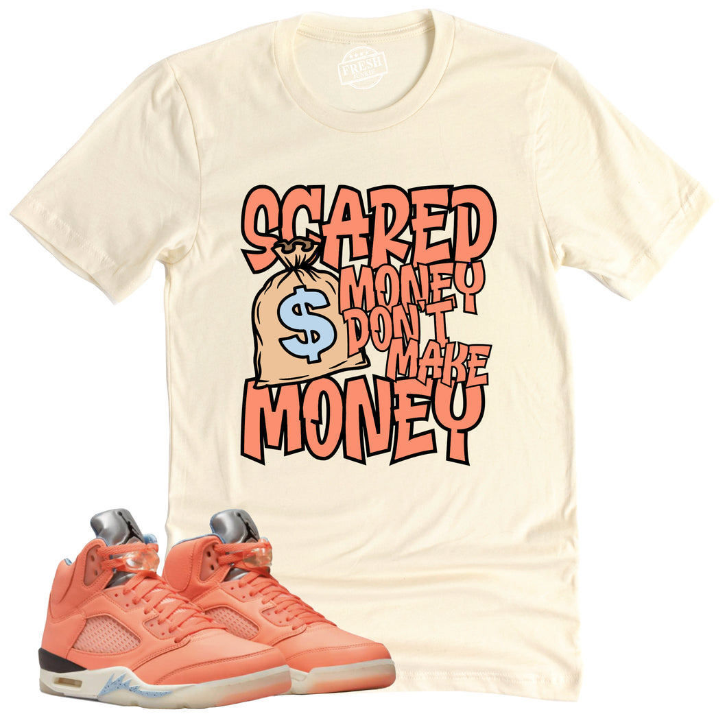 Scared Money Shirt | Retro Air Jordan 5 Crimson Bliss Sneaker Match Tee