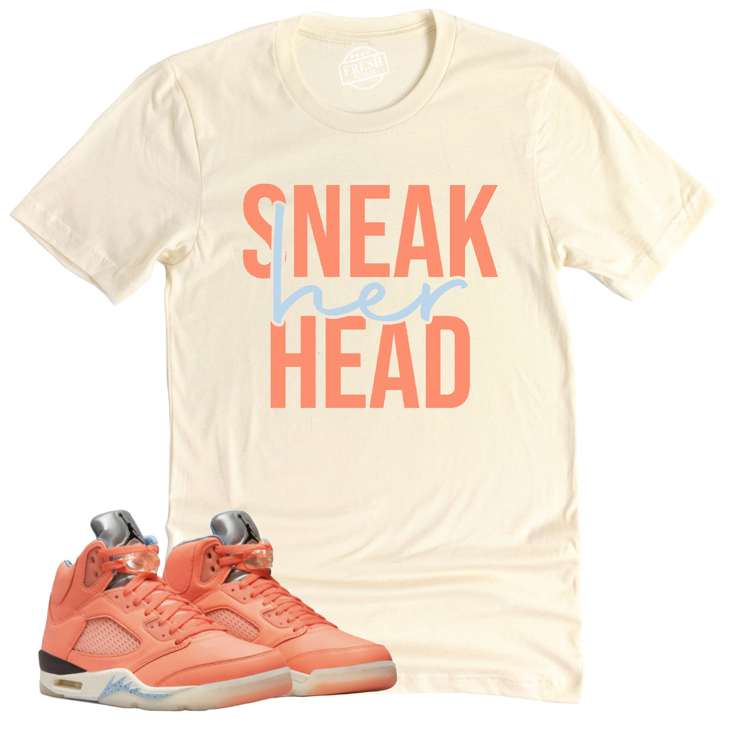 Sneak Her Head Shirt | Retro Air Jordan 5 Crimson Bliss Sneaker Match Tee