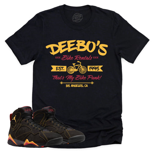 Deebo's Bike Shop Shirt | Retro Air Jordan 7 Citrus Sneaker Match Tee