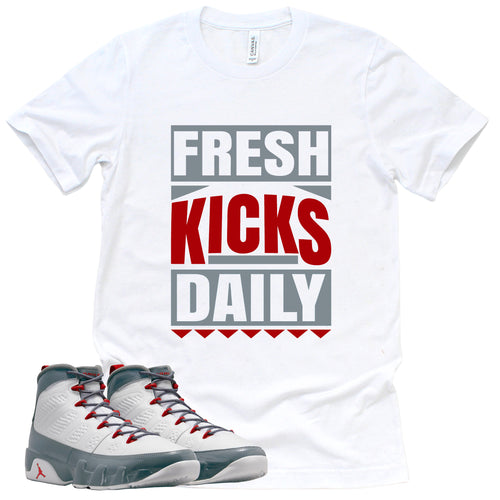 Fresh Kicks Daily Shirt | Retro Air Jordan 9 Fire Red Sneaker Match Tee