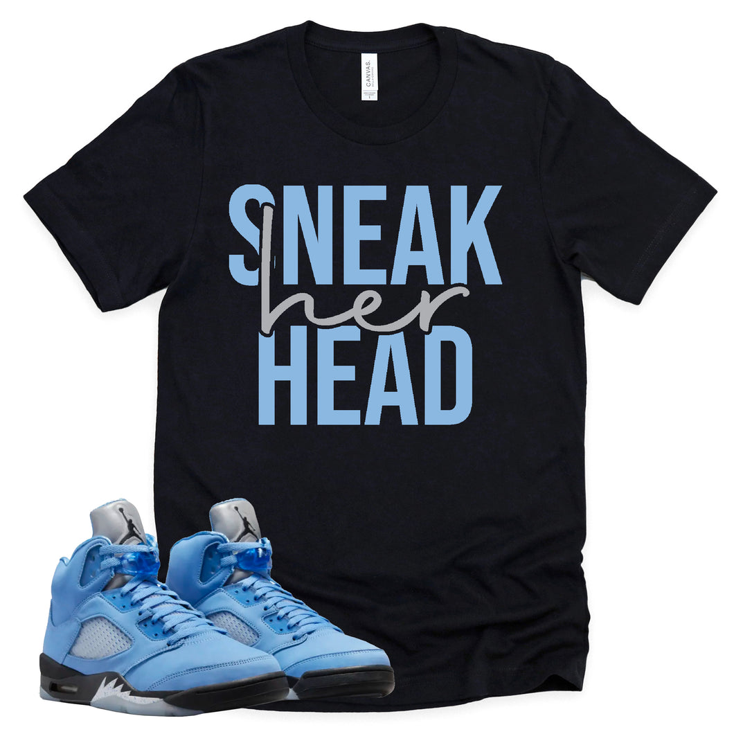 SneakHer Head Shirt | Retro Air Jordan 5 University Blue Sneaker Match Tee