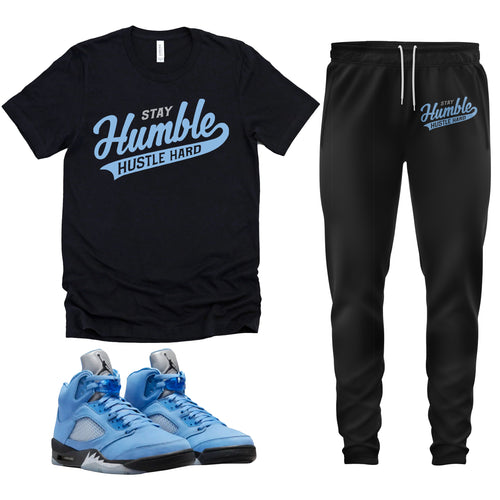 Stay Humble Hustle Hard | Retro Air Jordan 5 University Blue Sneaker Match Tee & Jogger Set